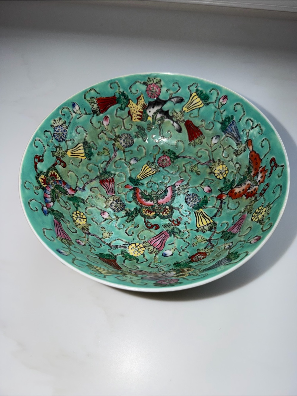 Chinese Famille Rose Turquoise Butterfly Bowl - Picture 2 of 10